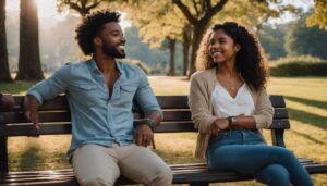 couple on a bench having a good date